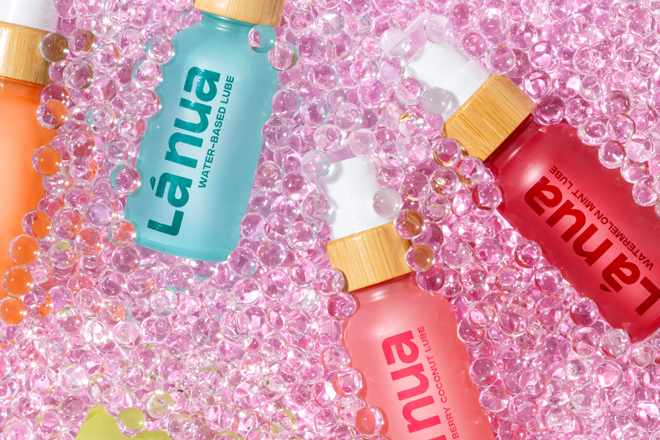 La nua's water-based lubricants with glittery background